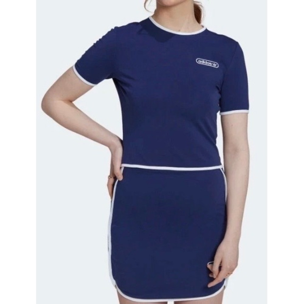 Adidas Originals Womens Royal Blue Ringer Tee and Mini Skirt 2 Piece Set Small